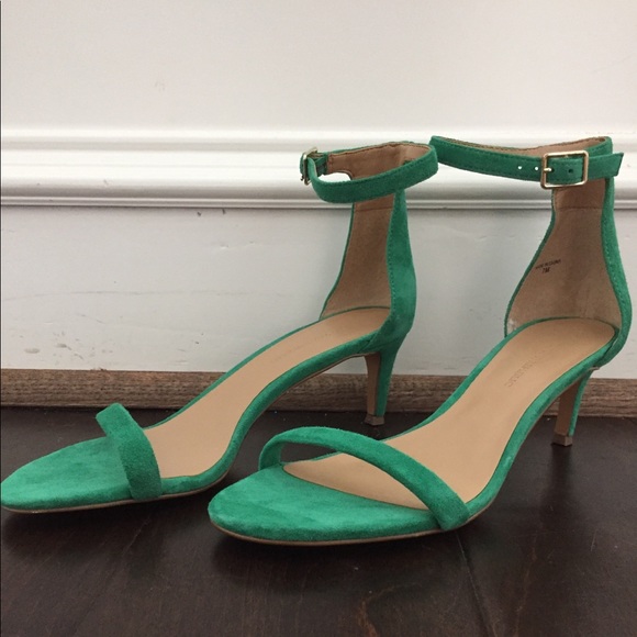 green kitten heel sandals